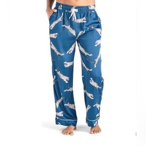 Hello Mellow Satin “Sleepless Easy Tiger” Blue and White Tiger Lounge Pants